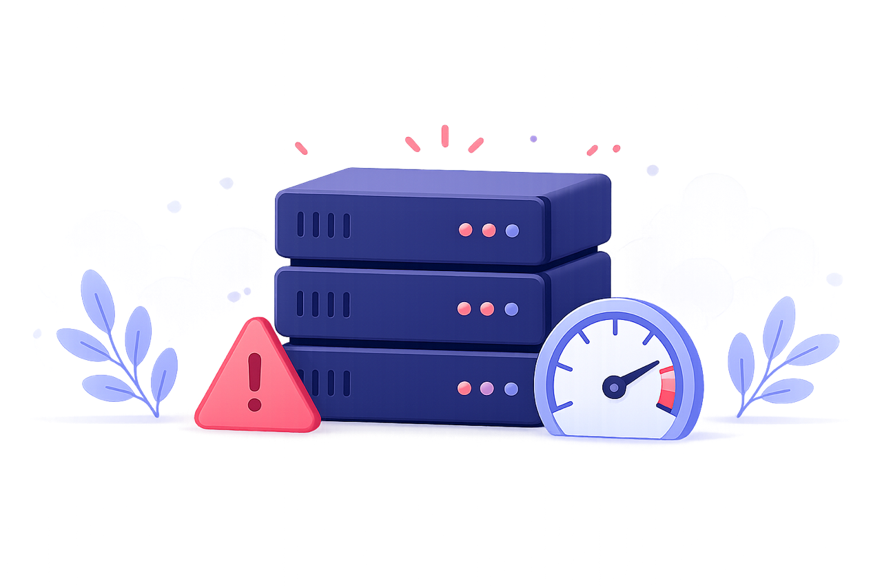 Illustration mit Servern und Warnsymbol